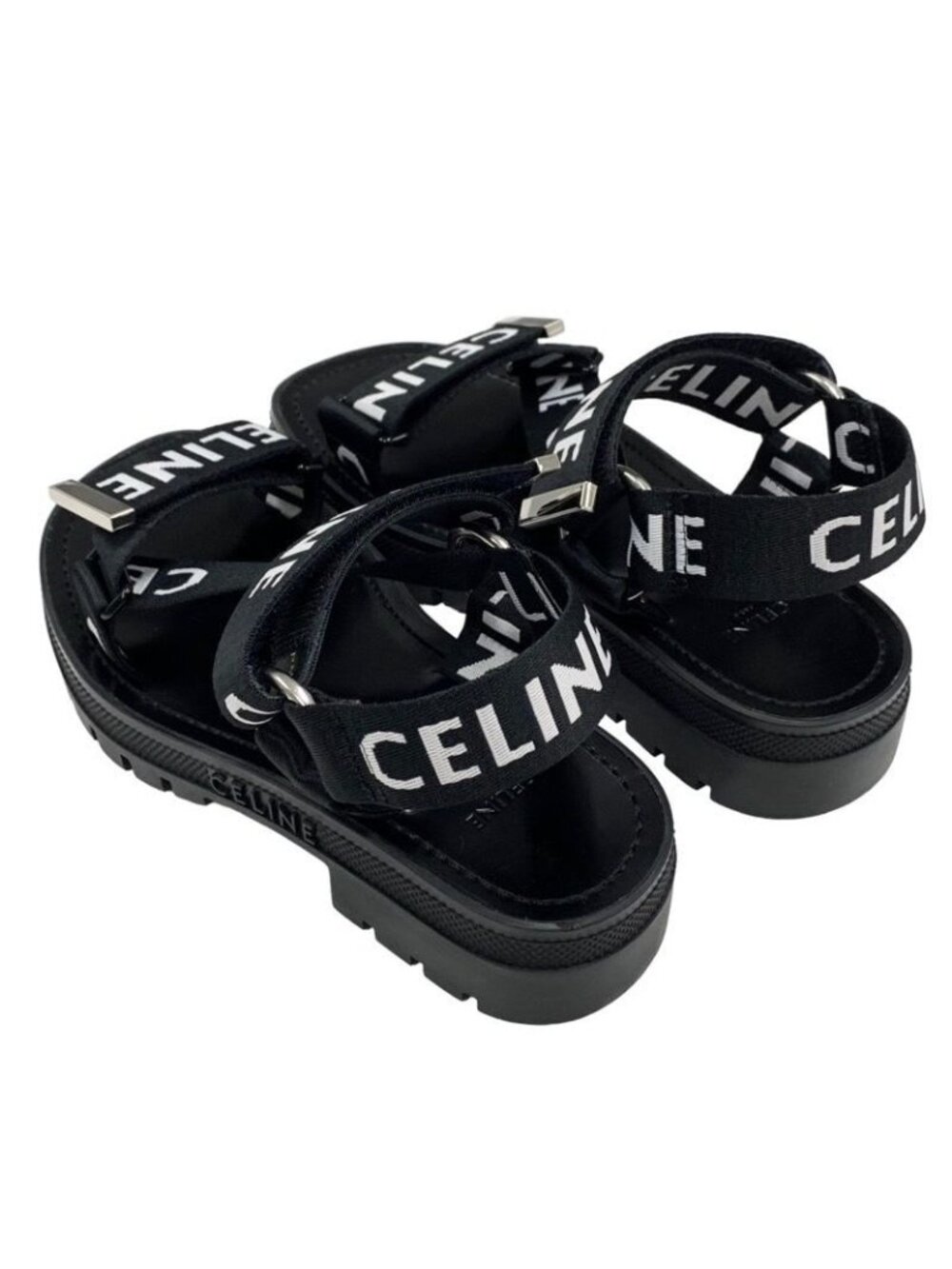 Celine Leo Strappy Sandals Shoes Fabric Leather Black White Sports - Picture 4 of 10